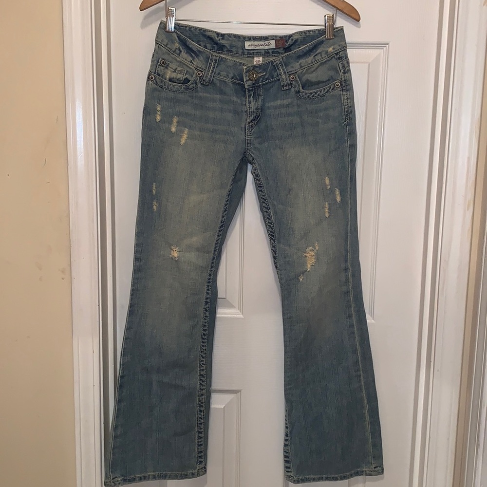 Aeropostale Hailey Skinny Flare Leg  Light Washed Distressed Jeans. Bell bottom.